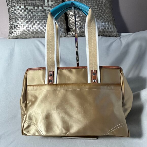 Rare Vintage Coach Sateen Leather Gold interior Blue interior Satchel Handbag - Picture 4 of 7
